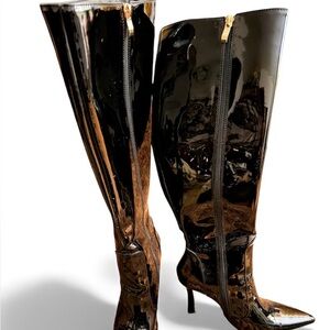 Fashion Nova Shiny Black Patent Heeled Boots